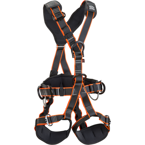 Harnais pyl-tec2- climbing technology pour travaux sur corde vu de face noir et orange